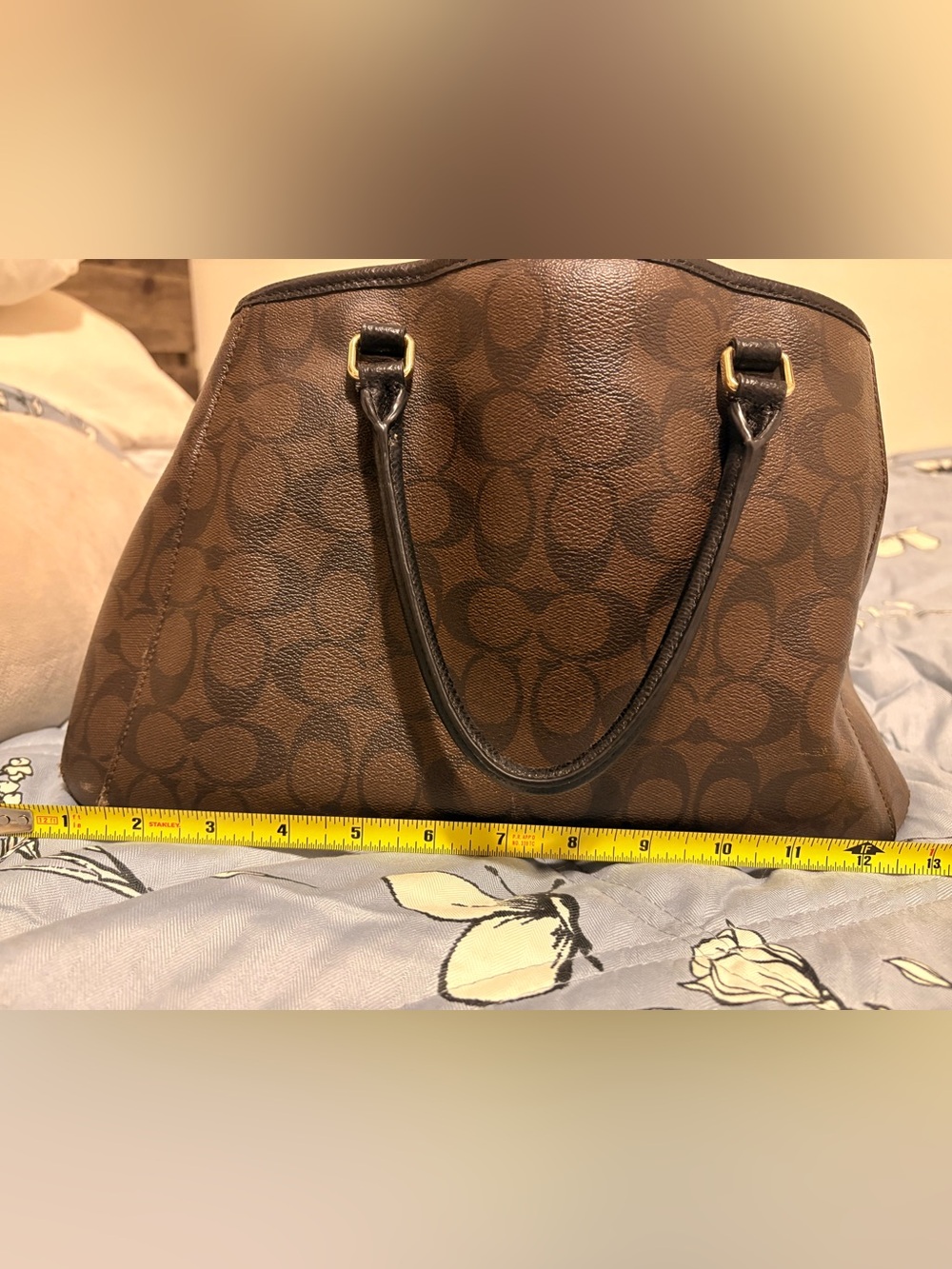 Brown Signature Pattern Tote Bag with Black Trim